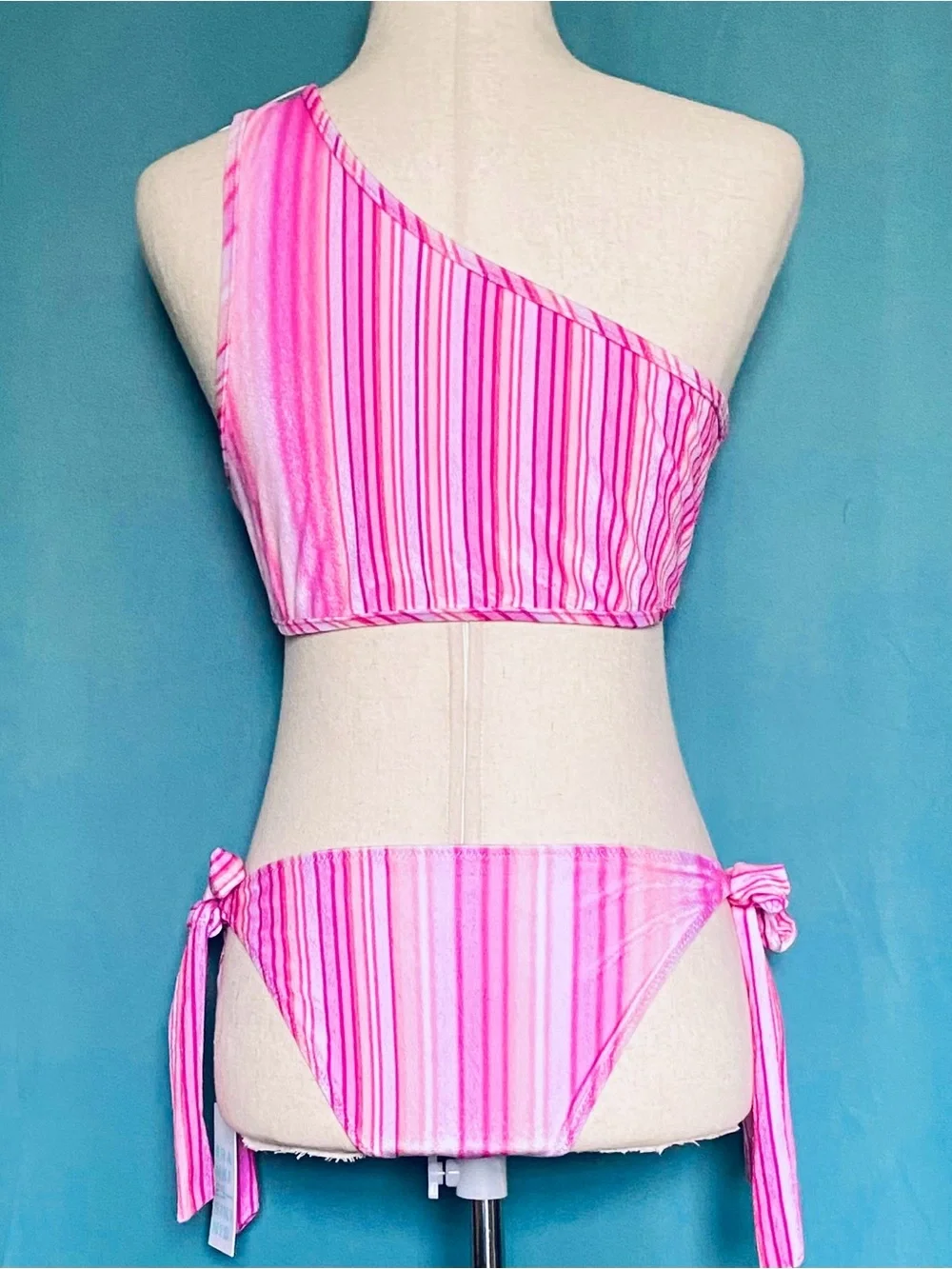 Frankies Bikinis Harlow Velvet Pink Stripe Bikini Bottom NWT L
